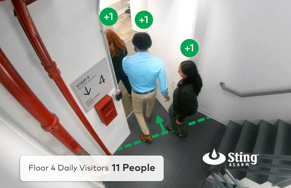 employees counting exiting stairwell door on camera
