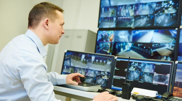 Security Guard monitring the CCTV screen